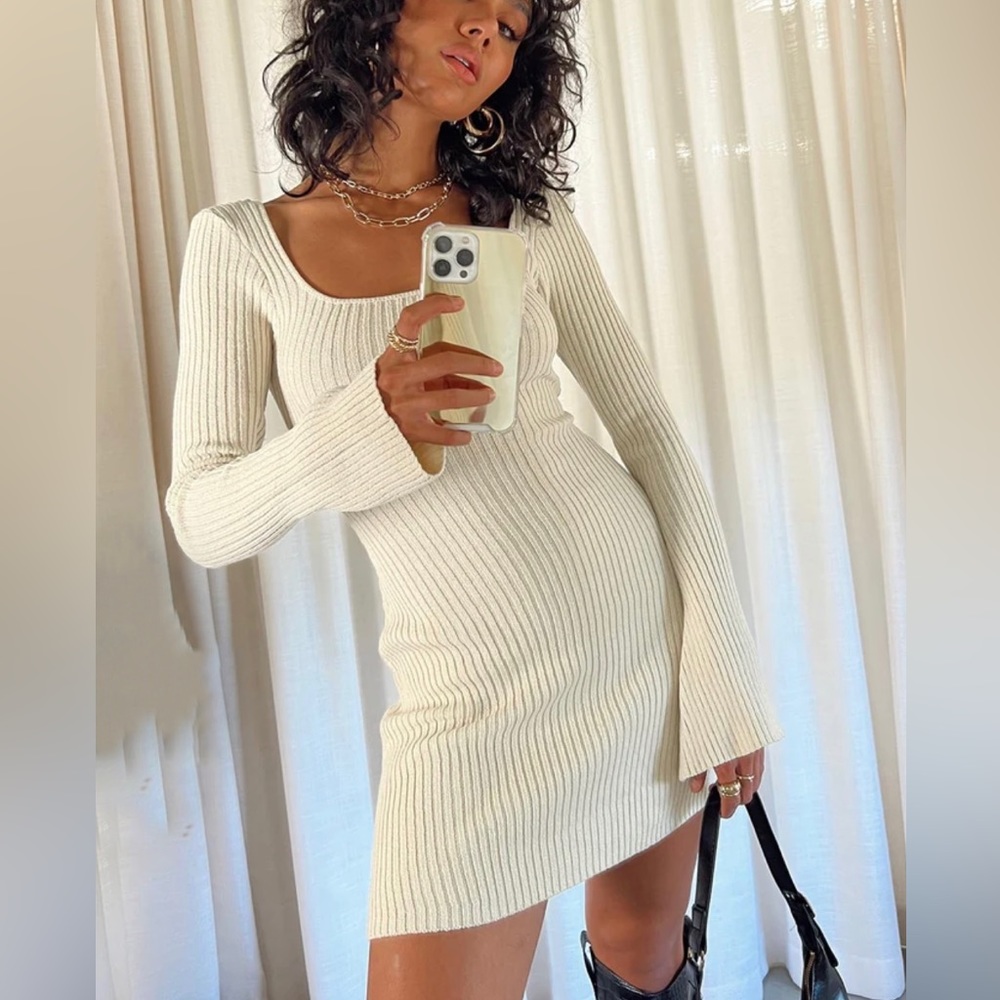 Princess Polly BROWNHALL LONG SLEEVE MINI DRESS BEIGE
